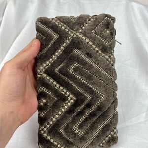 Vintage 80s Rare Grey and Cream Faux Fur Clutch Bag With Zipper Closure